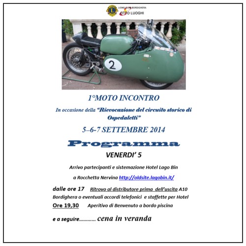 * PROGRAMMA (PDF) *<br>1° Moto Incontro Ospedaletti<br>Settembre 2014