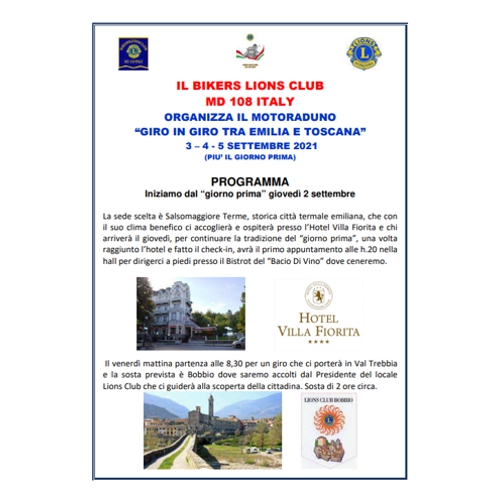* PROGRAMMA (PDF) *<br>Motoraduno tra Emilia e Toscana<br>Settembre 2021