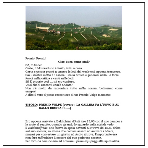 * RACCONTI (PDF) *<br>1° Motoraduno Langhe / Roero<br>Settembre 2013