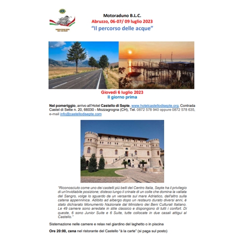 * PROGRAMMA (PDF) *<br>Motoraduno Abruzzo<br>Il percorso delle Acque - luglio 2023