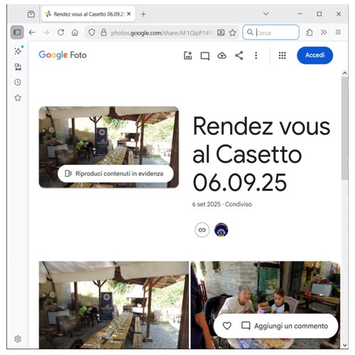 * GOOGLE - LINK *<br>Rendez vous al Casetto  <br> Settembre 2025